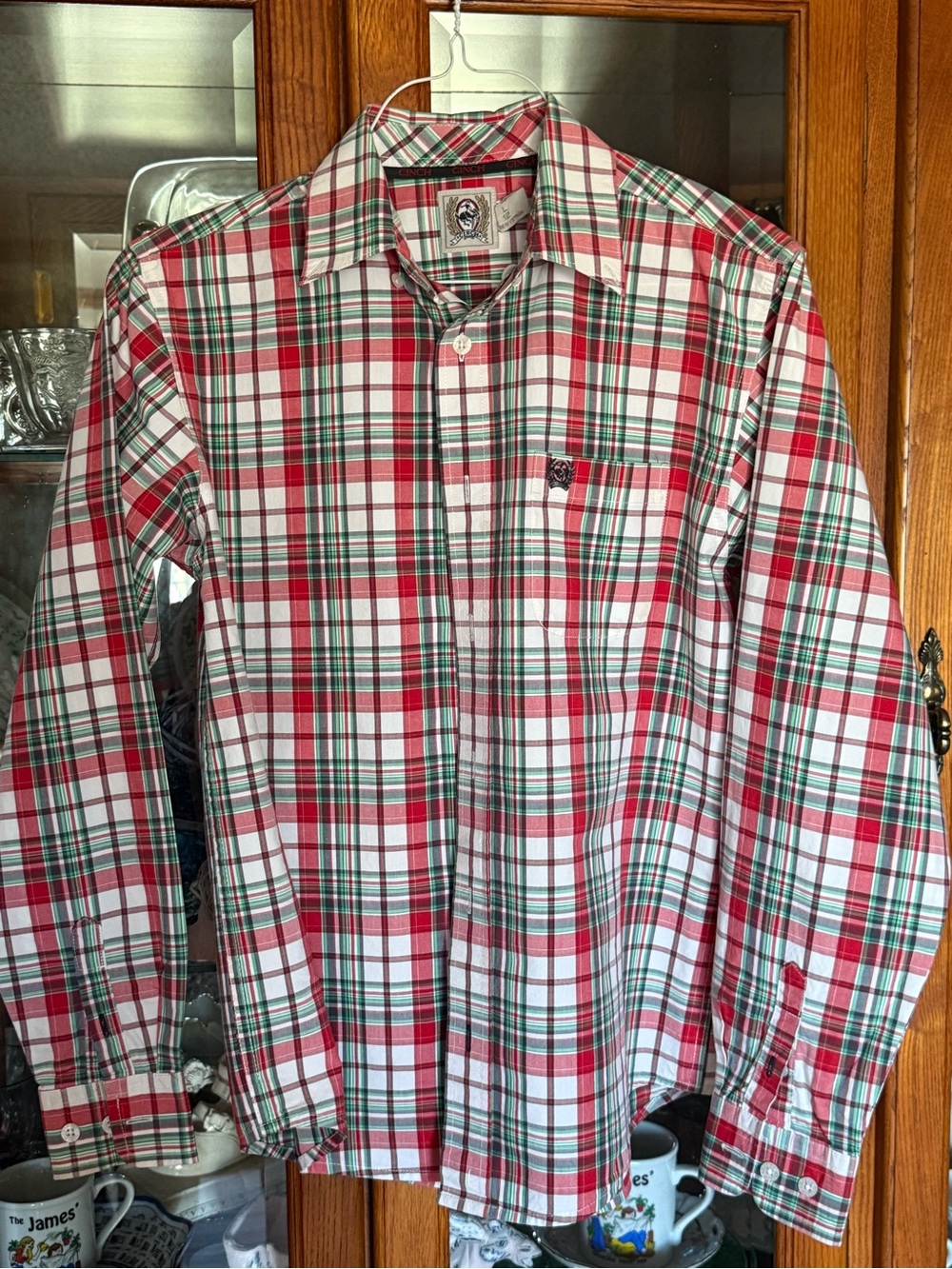 Cinch Girl’s Large (12) Western Red, Green & White Plaid Button-Down Shirt Rodeo